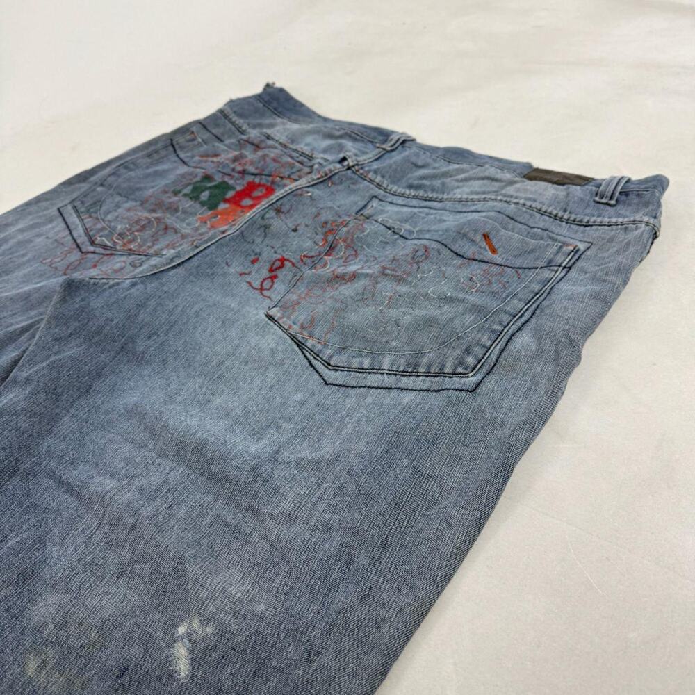 Vintage y2k rare embroidered stonewash grunge baggy wide leg jeans - Picture 2 of 7